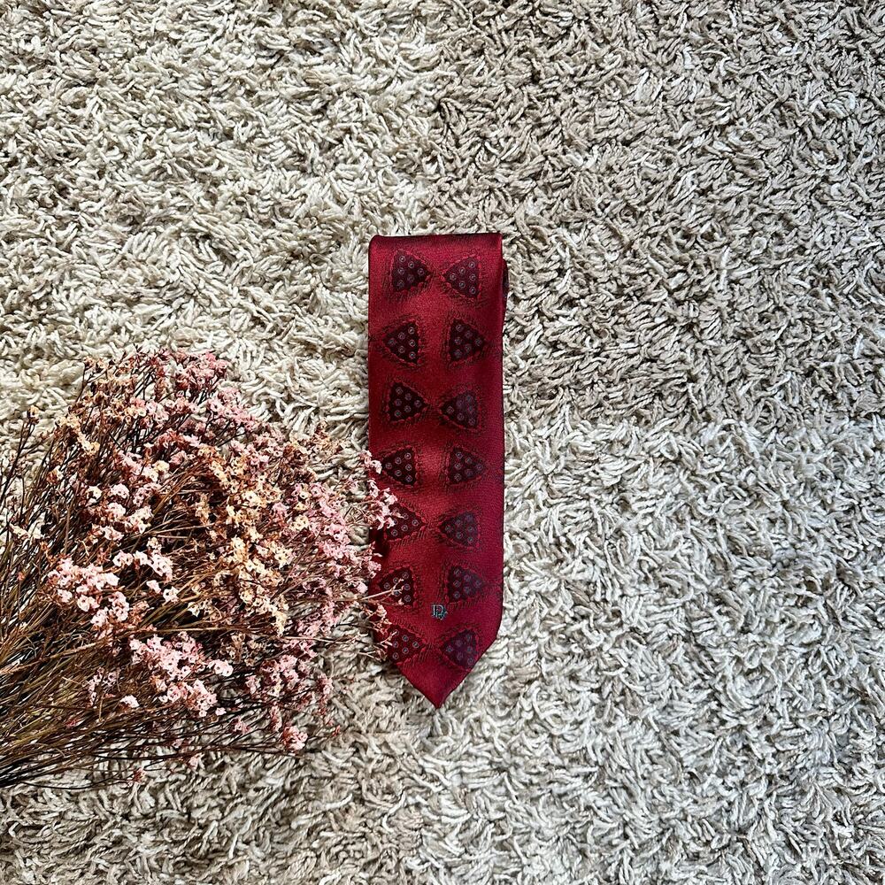 Vintage Christian Dior Logo Red Tie Made in USA Men’s Size OS
